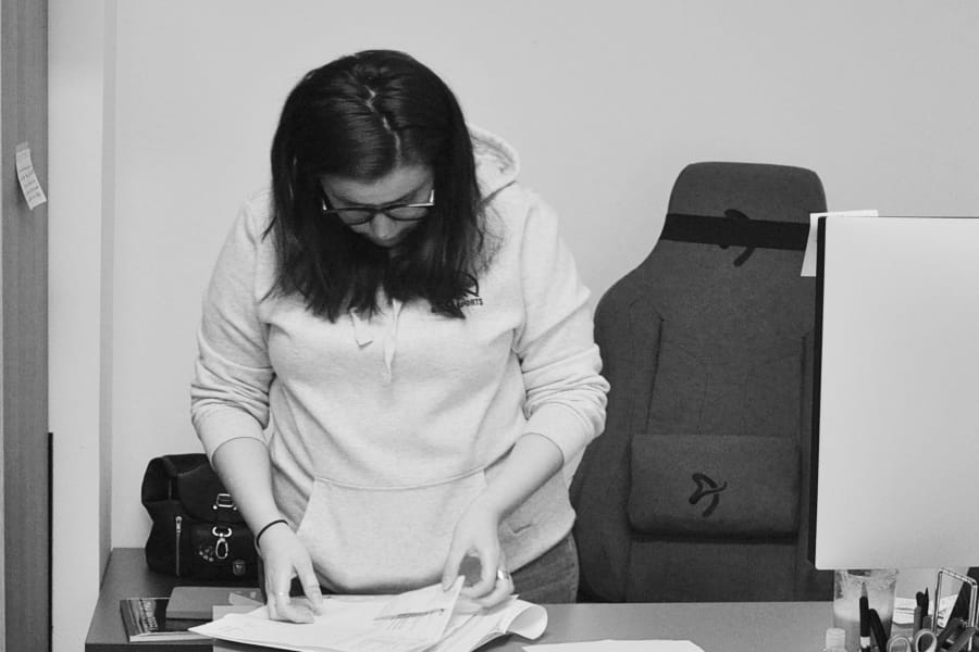 Working at a desk in the Brașov office